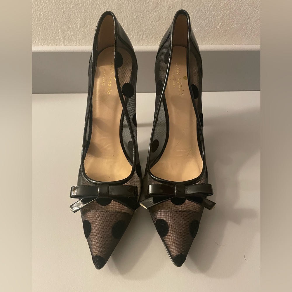 Black Kate Spade Polka Dot Mesh Stiletto Heels Pumps, Soze 9.5